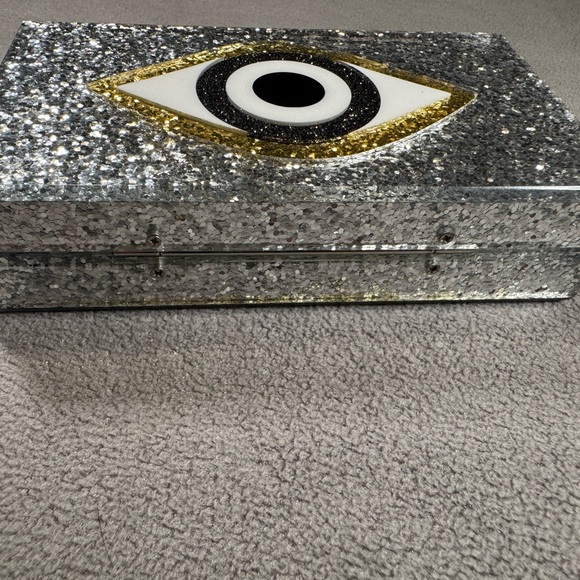 Silver Glitter Evil Eye Clutch with Strap - Picture 10 of 12